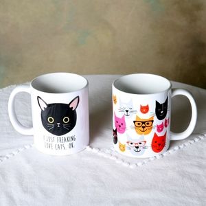 Vintage Pair of Unique Super Cute Cat Mugs